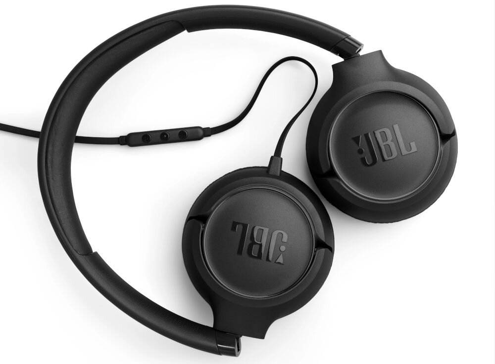 Słuchawki nauszne JBL Tune 530C USB-C kompatybilność kabel nieplączący się, słuchawki od góry na białym tle