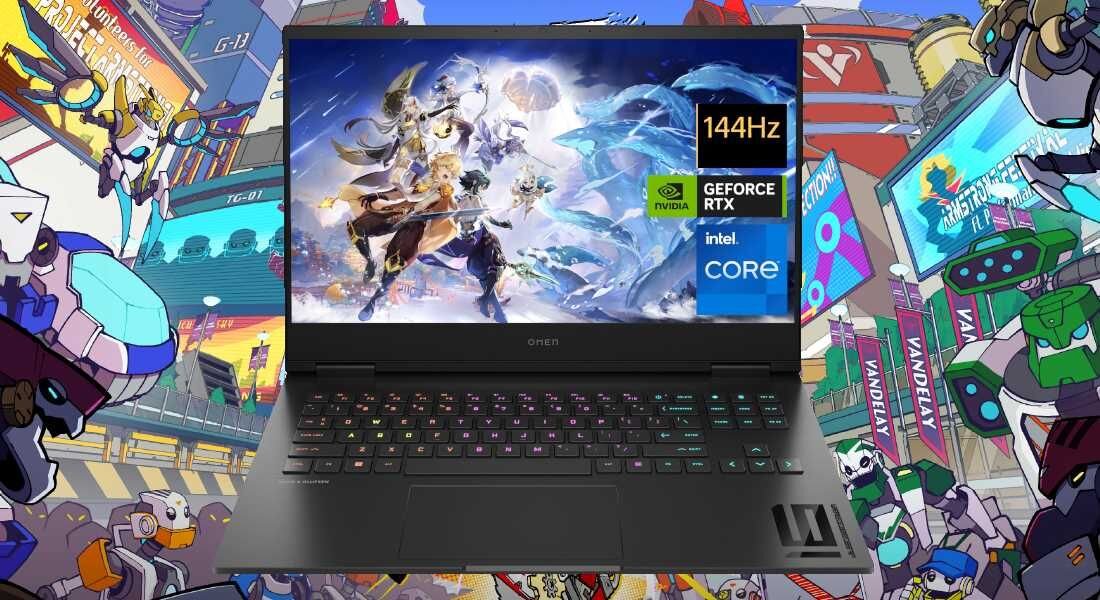 Laptop HP Omen 16 - Laptop HP Omen 16 z kolorową postacią z kreskówki, dobry do zabawy i pracy. 