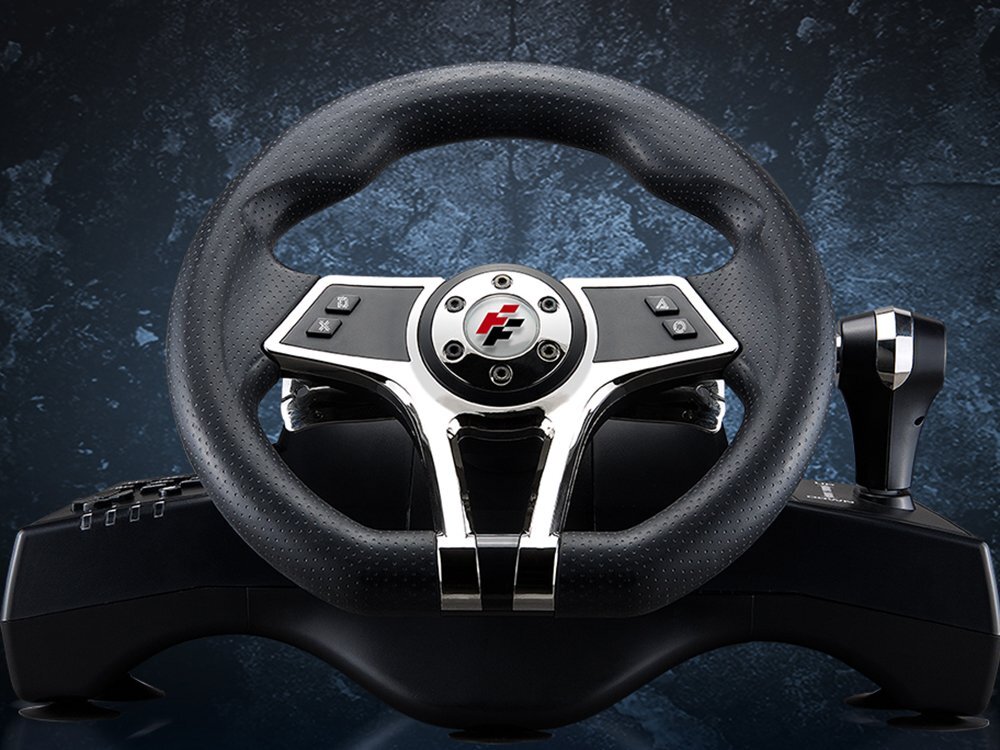 Kierownica FlashFire Hurricane Wheel na ciemno niebieskim tle.