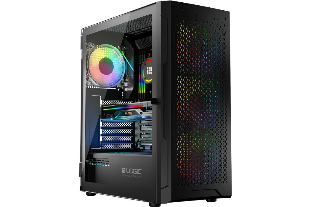 Obudowa LOGIC Portos Midi ARGB Filtry montaż aranżowania kabli panel