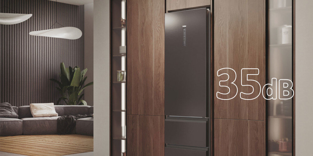 LODÓWKA HAIER HTW7620DNMP front zamknięta zabudowa kuchnia cicha Dyskretna praca 35 dB niemal niesłyszalna