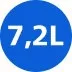 Niebieskie koło z białym napisem \'7,2L\'.