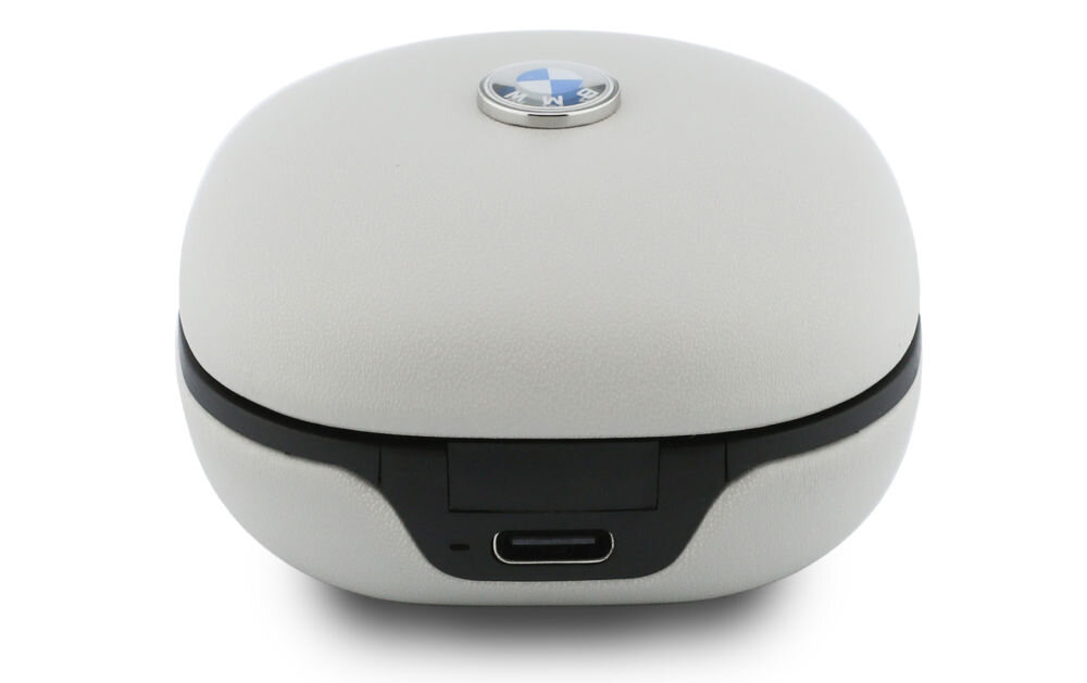 Słuchawki BMW Bluetooth 5.4 hands free calling mikrofon stabilne połączenie audio, etui ładujące na białym tle
