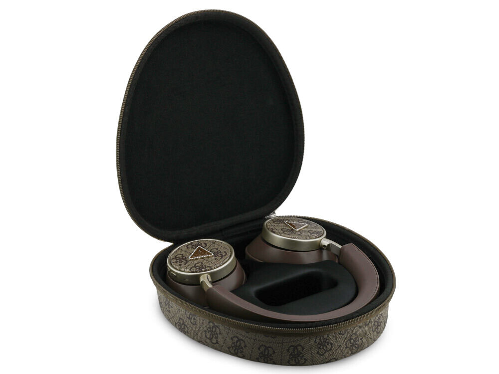 Słuchawki Guess etui ochronne IPX4 45 godzin pracy USB-C komfort nauszne, słuchawki naszune w etui na białym tle