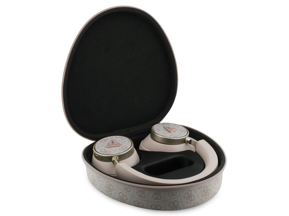 Słuchawki Guess etui ochronne IPX4 45 godzin pracy USB-C komfort nauszne, słuchawki naszune w etui na białym tle