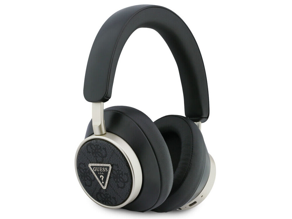 Słuchawki Guess 4G Triangle Logo Bluetooth ENC nauszne czarne USB-C IPX4, słuchawki naszune na białym tle