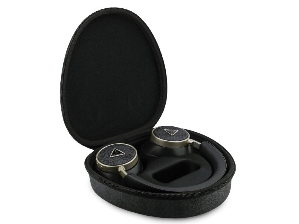 Słuchawki Guess etui ochronne IPX4 45 godzin pracy USB-C komfort nauszne, słuchawki naszune w etui na białym tle