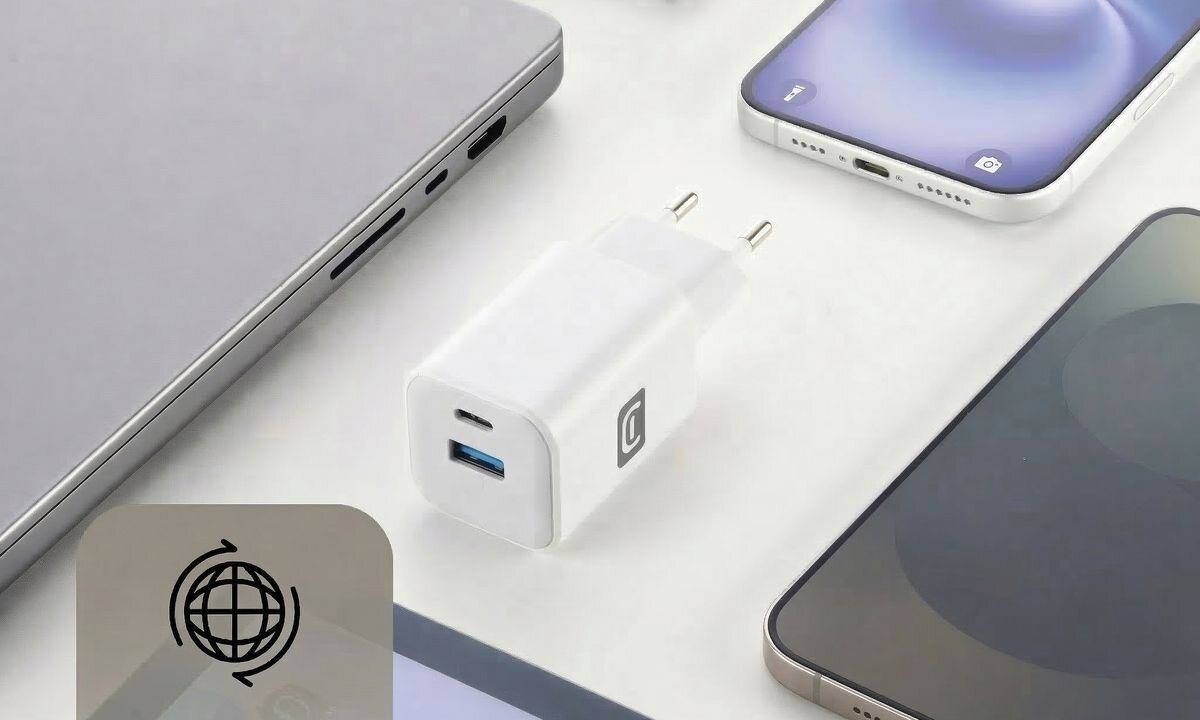 CELLULARLINE Mini 65 W Urządzenie współpracuje z większością sprzętów na rynku słuchawek flagowe smartfony i tablety automatycznie dopasowywane - ładowarka obok smartfona i laptopa