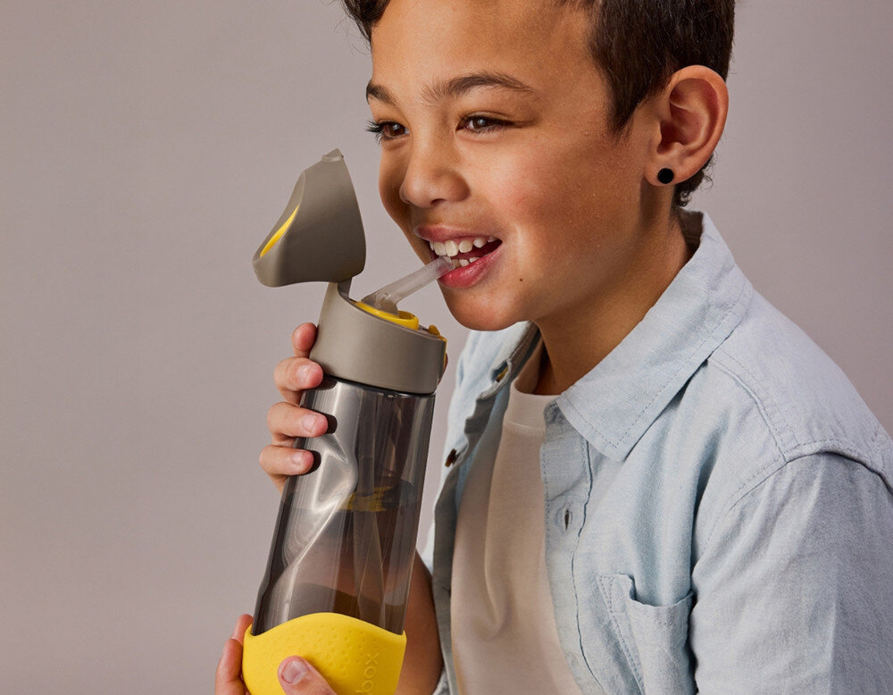 Butelka tritanowa B.BOX BB00915 Szaro-żółty Czysto i bez rozlewania Miękka silikonowa słomka z zaworkiem napój Higieniczna osłona  ochrona spokój swoboda