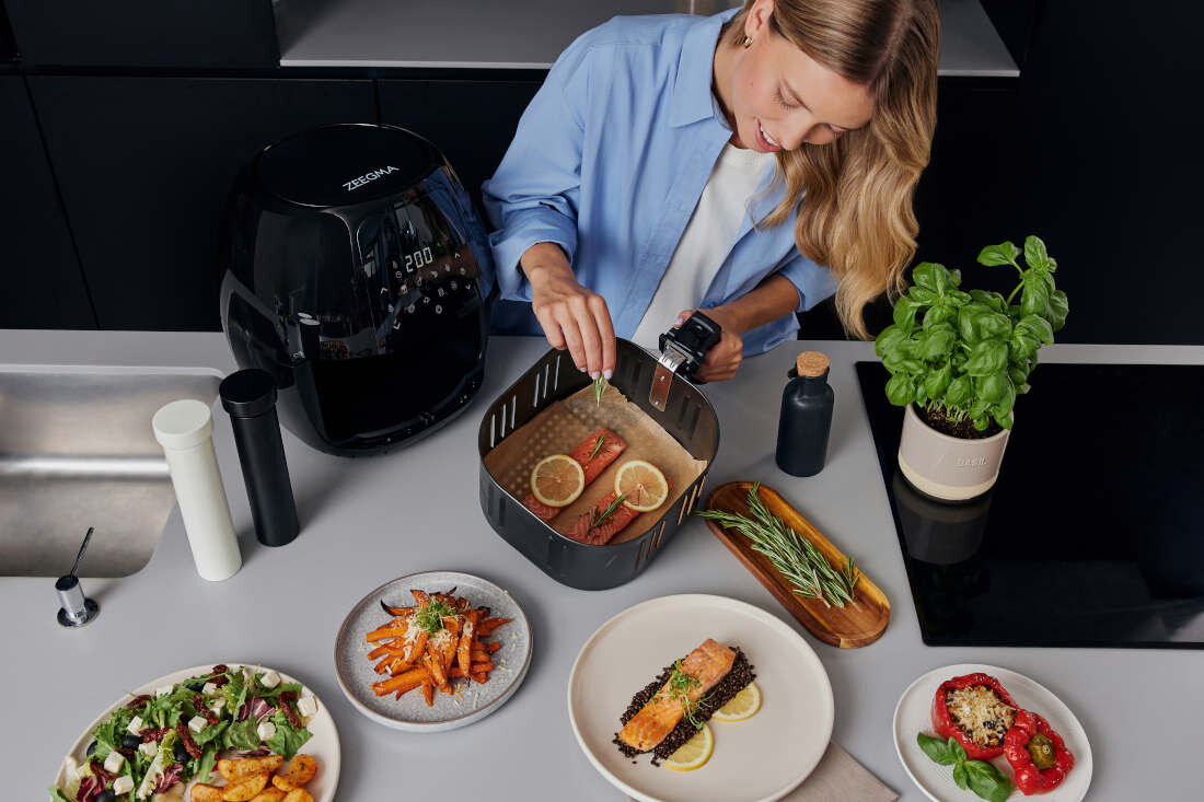 Frytkownica beztłuszczowa ZEEGMA Knapper Grand Air Fryer energooszczędne gotowanie moc czas proces