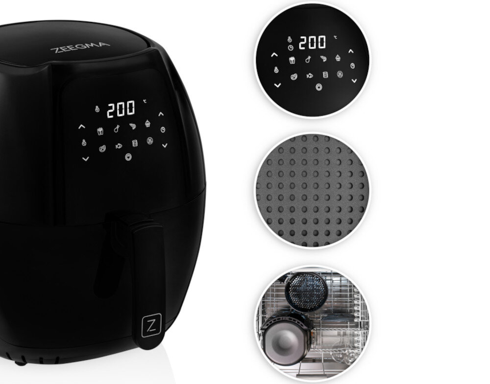 Frytkownica beztłuszczowa ZEEGMA Knapper Grand Air Fryer Łatwe czyszczenie Wyprofilowany kształt teflonowa powłoka wnętrza potrawy posiłki wygoda użytkowanie