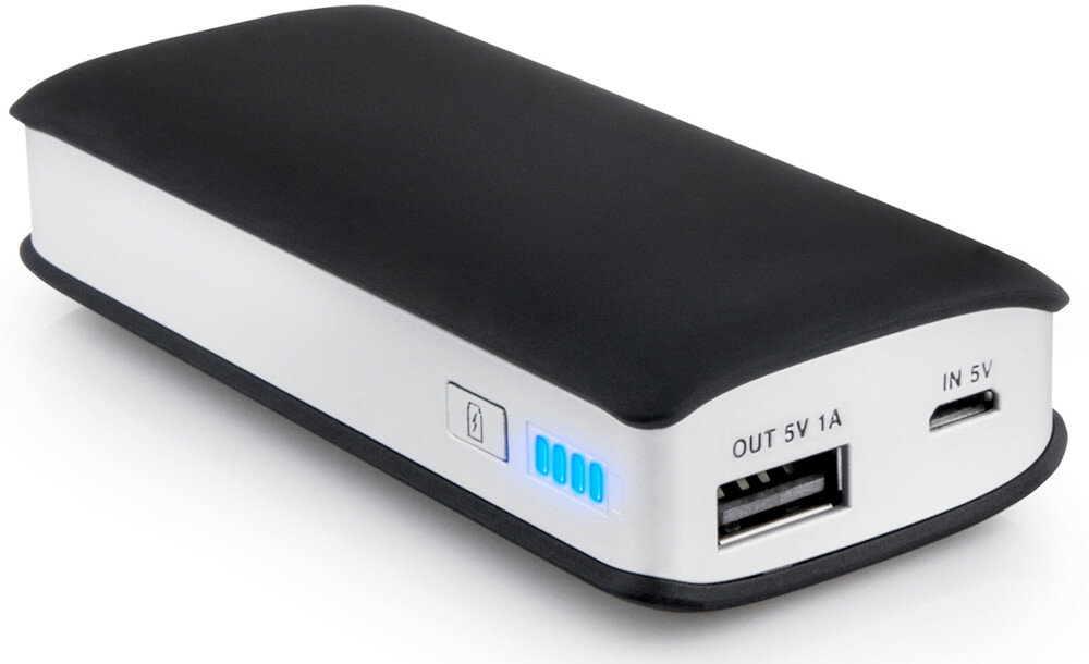 Powerbank XLINE 4400 mAh Czarny wyglad front bok skos waga rozmiar lekki maly diodowy wskaznik