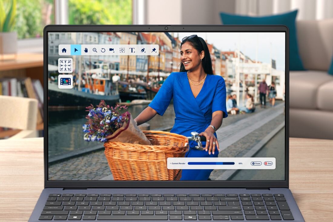 Laptop Dell XPS 16 z Wi‑Fi prezentuje smukłą obudowę i porty USB-C na jasnym tle podczas mobilnej pracy biznesowej