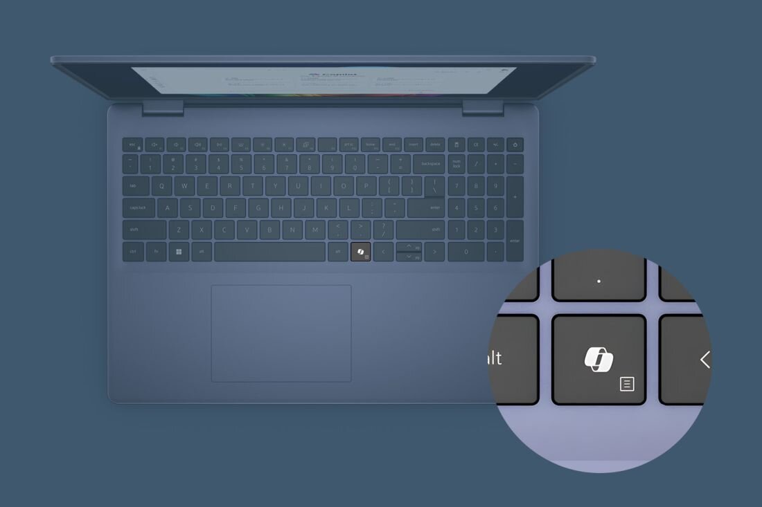 Laptop Dell XPS 16 z ekranem OLED wyświetla kolorową grafikę i okno aplikacji społecznościowej podczas pracy kreatywnej
