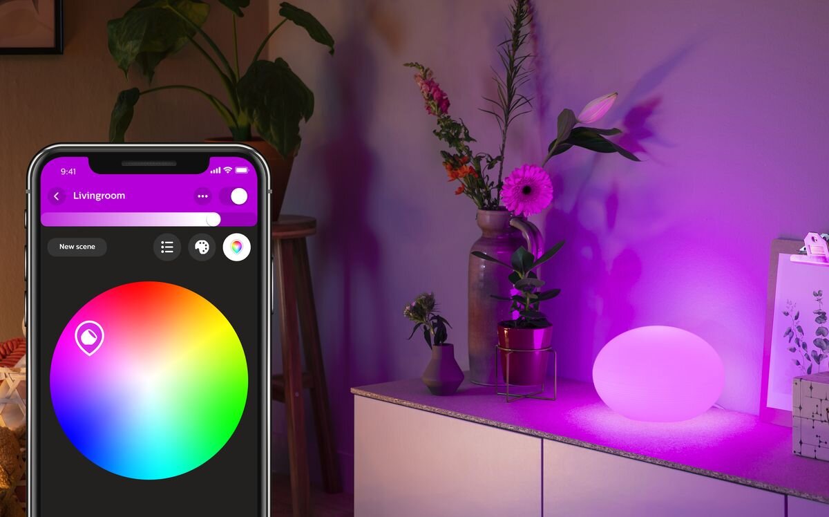 Lampa biurkowa PHILIPS HUE Flourish (Bluetooth, ZigBee), kolory, 16mln, atmosfera, LED, Aplikacja Philips Hue z kołem kolorów i świecąca lampa Flourish.