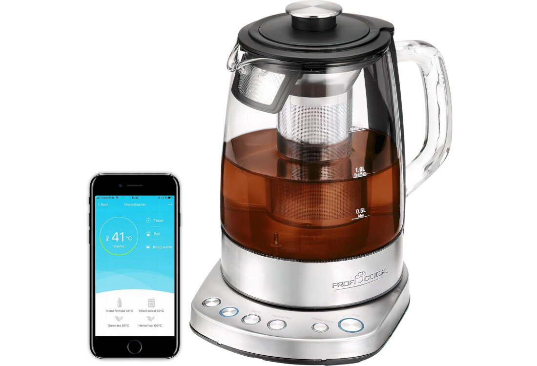 Czajnik PROFI COOK PC-WKS 1167 G technologia bezprzewodowa Wi-Fi zdalne sterowanie aplikacja funkcja timera Funkcja utrzymywania ciepła czas