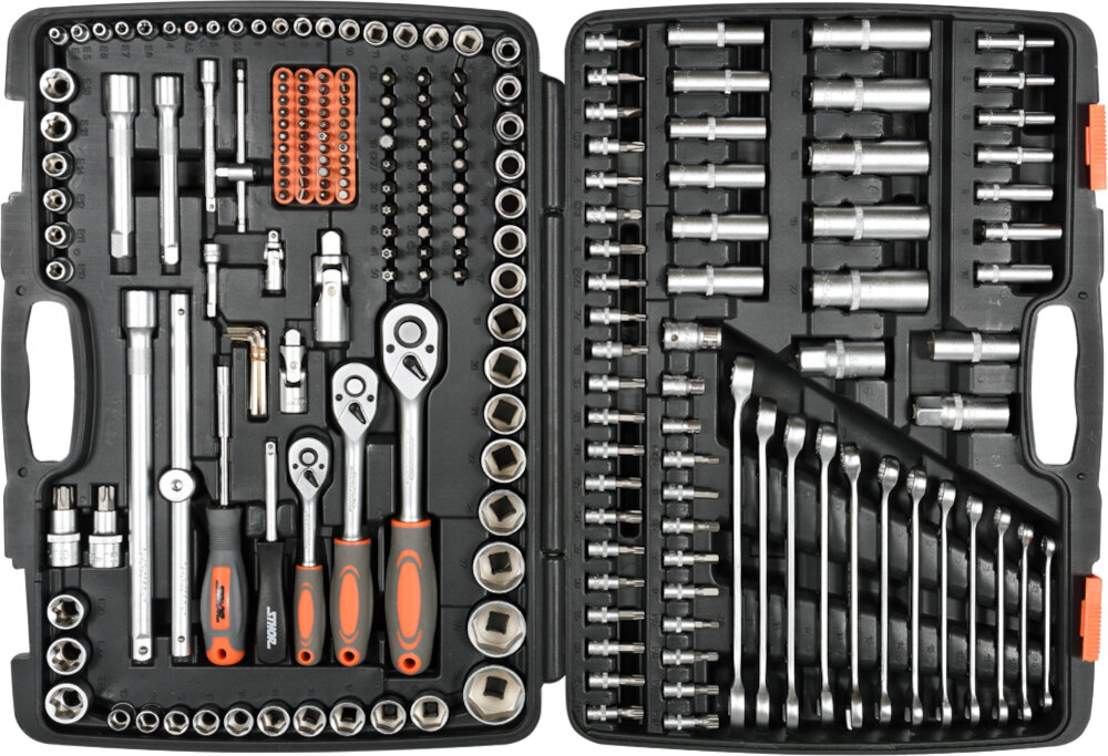 Zestaw kluczy nasadowych-oczkowych-imbusowych-płasko-oczkowych STHOR 58691 216 elementów koncowki wkretakowe Torx szesciokatne specjalne nasadki do swiec