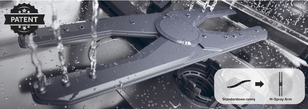 ZMYWARKA HAIER XS 4A4M4PB obrotowe ramiona spryskujące moc wydajność H-Spray Cutlery Shine Plus