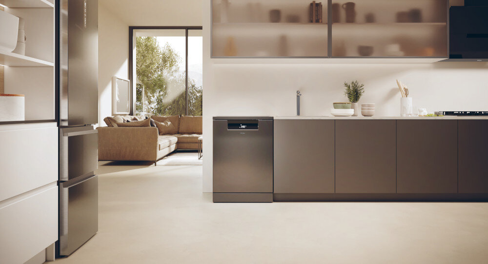 Zmywarka HAIER XF 6B0M3PDA H-Spray Arm Automatyczne otwieranie drzwi Sterowanie aplikacją hOn Technologia Powerwash 11% więcej przestrzeni wewnątrz System Total Water Block Oświetlenie wnętrza Trzecia szuflada kosz sztućce Mycie strefowe Flex Zone innowacyjny bezszczotkowy silnik inwerterowy czujnik zabrudzenia AI 