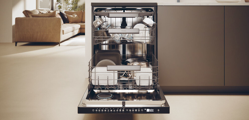 Zmywarka HAIER XF 6B0M3PDA AI Aqua Stop Automatyczne otwieranie drzwi pełne wysuszenie cyrkulacja powietrza