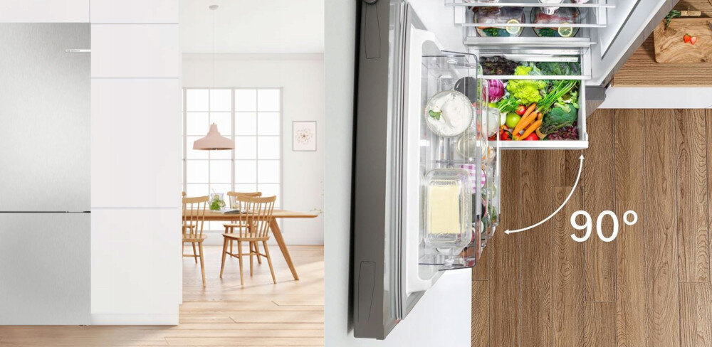 LODÓWKA BOSCH KGN36VXCT Konstrukcja PerfectFit ustawienie przy ścianie wygoda otwieranie komfort