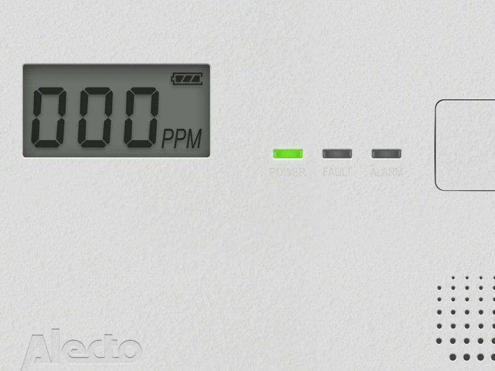 ALECTO COA-3920 Ekran LCD aktualnego poziomu CO (w ppm) stan baterii testowanie działania komunikaty o błędach trybie standardowym 000 ppm ostrzeżenie wizualne i dźwiękowe wbudowana dioda alarm dźwiękowy wyświetlaczem