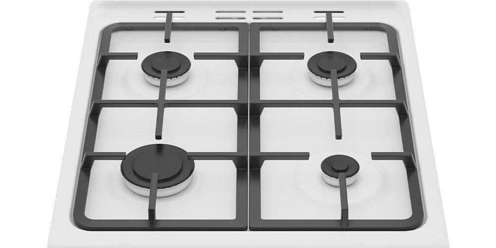 KUCHNIA BEKO FSM51339DWDS wizualizacja ruszt palniki płyta od góry żeliwne ruszty stabilizacja naczyń trwałość wytrzymałość