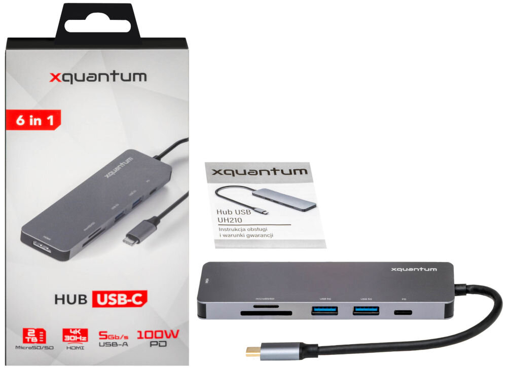 Hub USB XQUANTUM UH210 6w1 instrukcja opakowanie