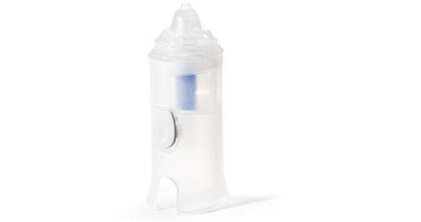 Nebulizator FLAEM NUOVA Rhino Clear Niebieski zastosowanie oczyszczanie zatok efekt leczenie gornych drog oddechowych niezyt nosa przeziebienie alergia katar wydajnosc srednica strumien oczyszcza zatoki FLAEM NUOVA Rhino Clear 3koncowki pomaga