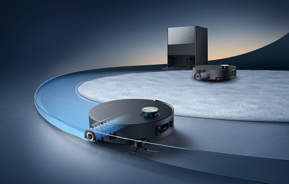 Robot sprzątający DREAME Aqua 10 Ultra Roller Complete Czarny Wygląd design tło prezentacja wizualizacja Kompleksowe czyszczenie