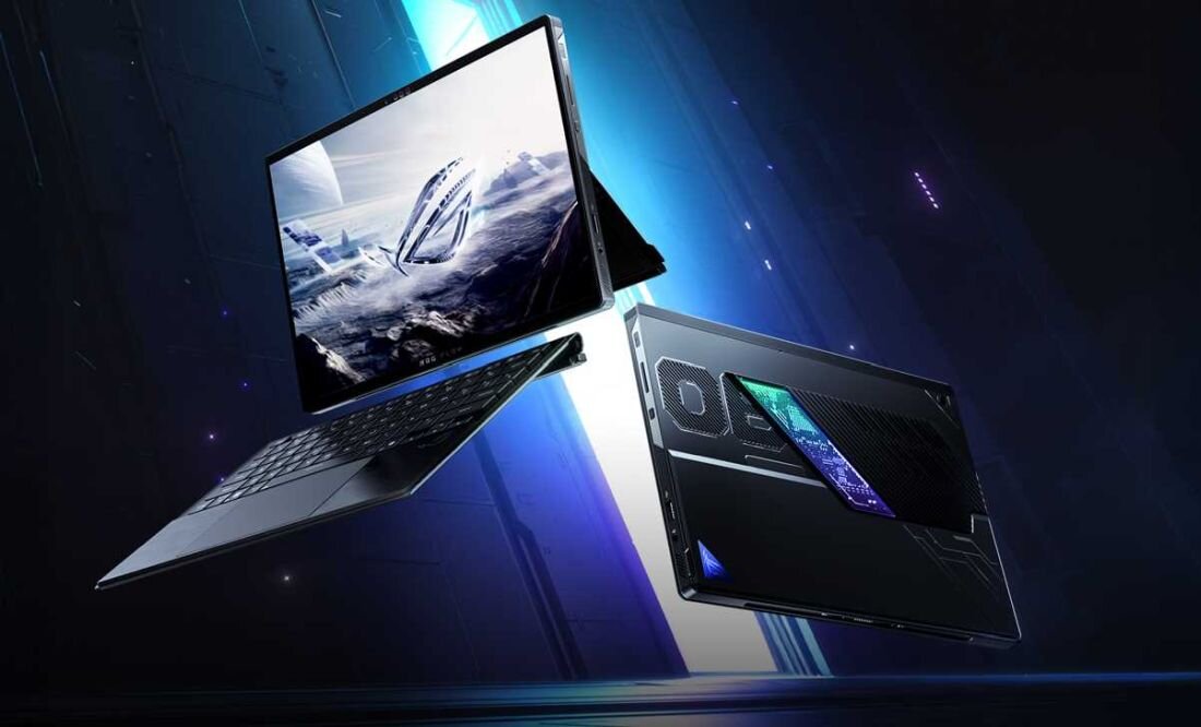 Laptop ASUS ROG Flow Z13 na ciemnym tle – gamingowy tablet 2w1 z procesorem AMD Ryzen AI 