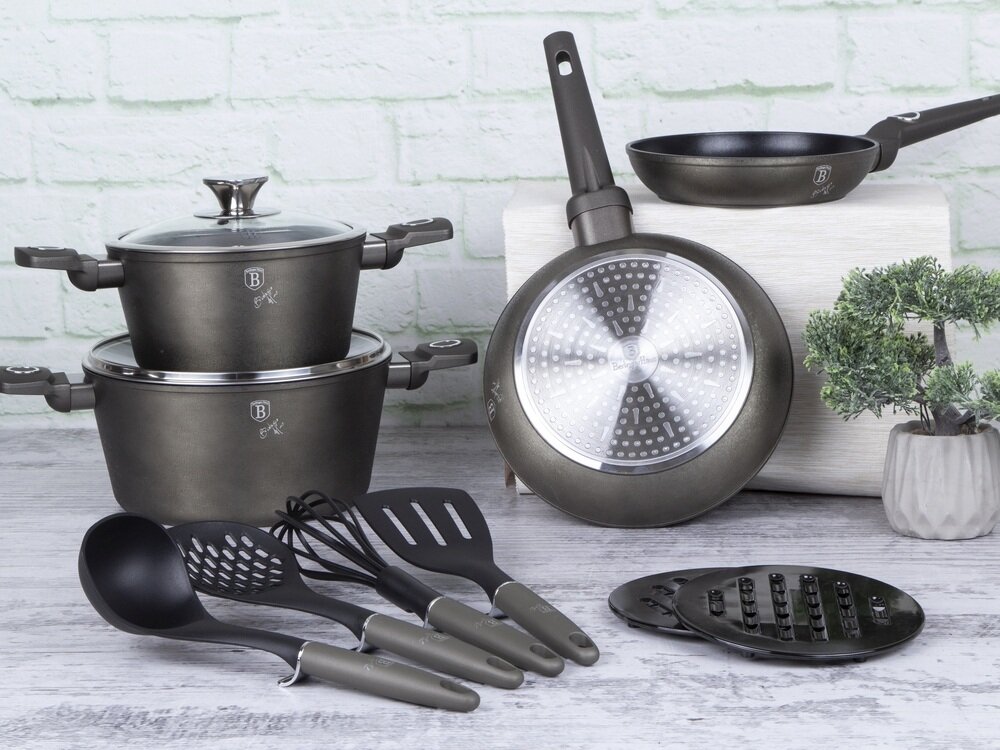 Zestaw garnków BERLINGER HAUS Crystal Collection BH 7167 15 elementów dno turbo induction, szybkie i równomierne nagrzewanie, oszczędność energii