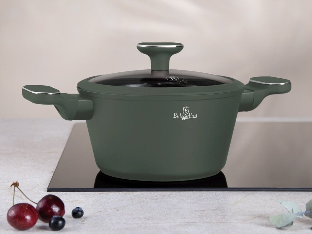 Zestaw patelni i garnków BERLINGER HAUS Matte Green Collection BH-8207 10 elementów dno turbo induction, szybkie i równomierne nagrzewanie, oszczędność czasu i energii