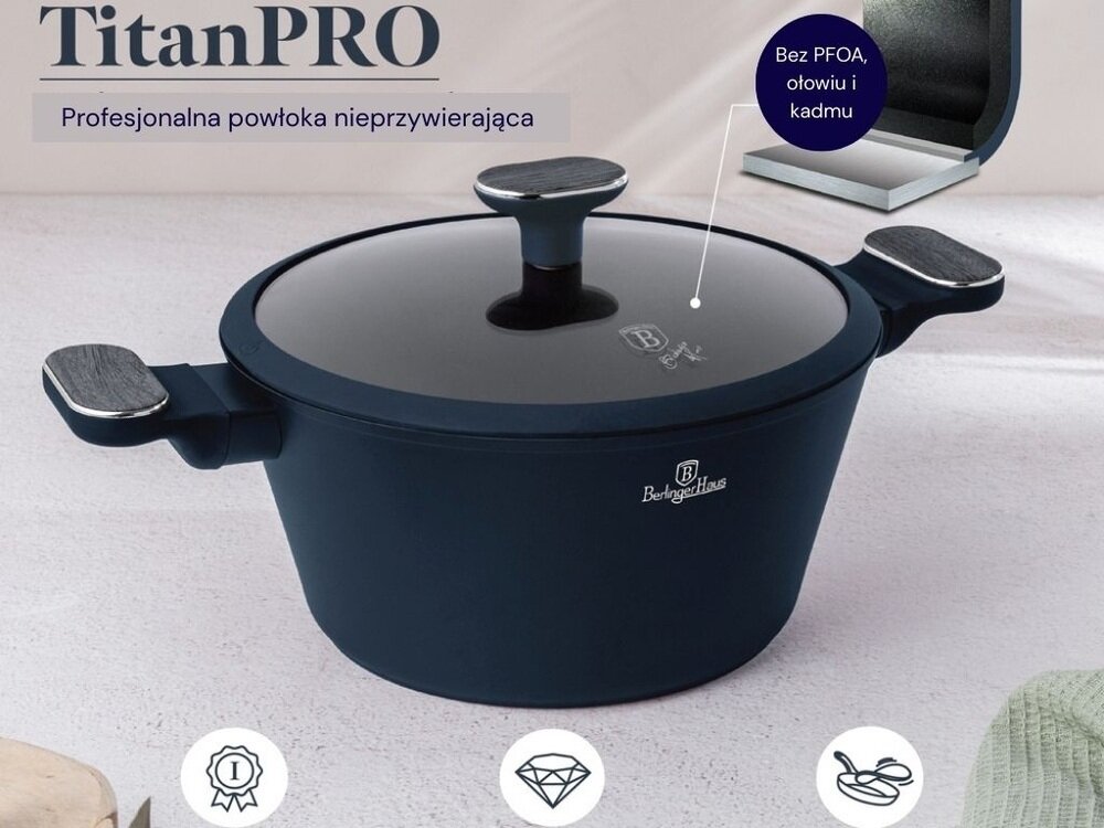 Zestaw garnków BERLINGER HAUS Deep Sea BH 8382 15 elementów 3-warstowa powłoka nieprzywierająca titanpro, bez przywierania, potrwy z mniejszą ilością tłuszczu