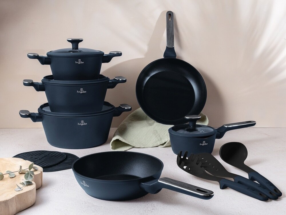 Zestaw garnków BERLINGER HAUS Deep Sea BH 8382 15 elementów materiały wolne od pfoa, bezpieczne w kontakcie z żywnością, łatwe w utrzymaiu czystości