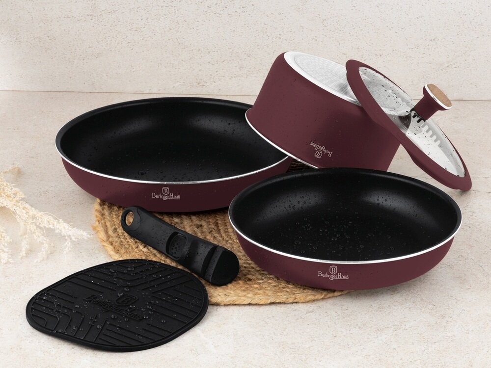 Zestaw patelni i garnków BERLINGER HAUS Leonardo Nordic BH-8418 13 elementów aluminium, 3-warstwowa powłoka nieprzywierająca, mniejsza ilość tłuszczu