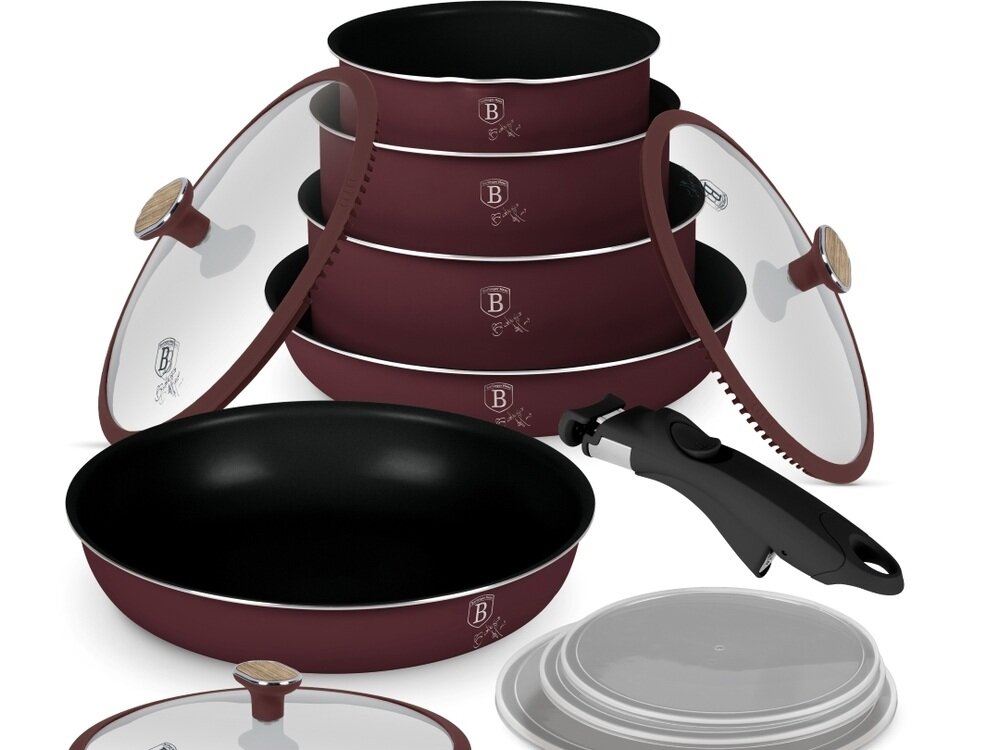 Zestaw patelni i garnków BERLINGER HAUS Leonardo Nordic BH-8418 13 elementów odpinany uchwyt, szybkie i stabilne mocowanhie, można używać w piekarniku