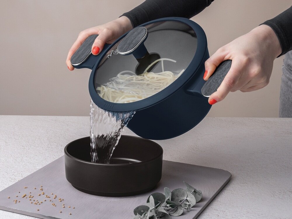 Zestaw patelni i garnków BERLINGER HAUS Deep Sea BH-8417 13 elementów 3 inteligentne pokrywki smart lid, szkło hartowane, silikonowe uszczelki odporne na temperaturę