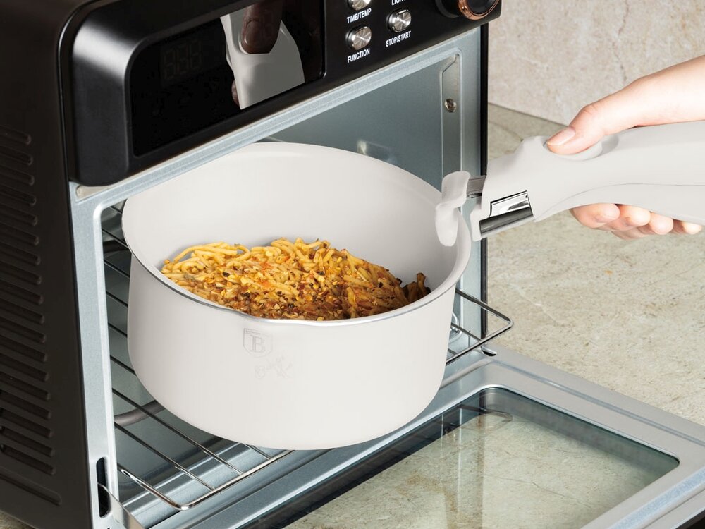 Zestaw patelni i garnków BERLINGER HAUS Sahara Nordic BH-8420 szklane pokrywki smart lid, odporność na wysokie temperatury, odpinany uchwyt click-it, łatwiejsze przenoszenie naczyń