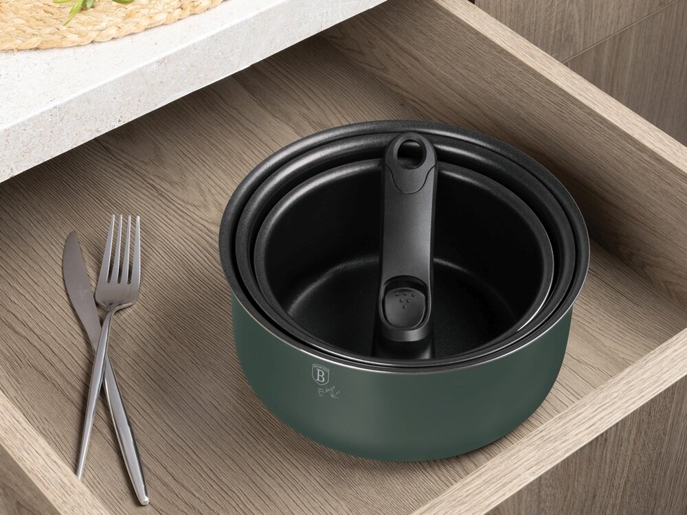 Zestaw patelni i garnków BERLINGER HAUS Matte Green Collection BH-8423 13 elementów szybkie i równomierne nagrzewanie, oszczędność energii, kompatybilne ze wszystkimi typami kuchenek