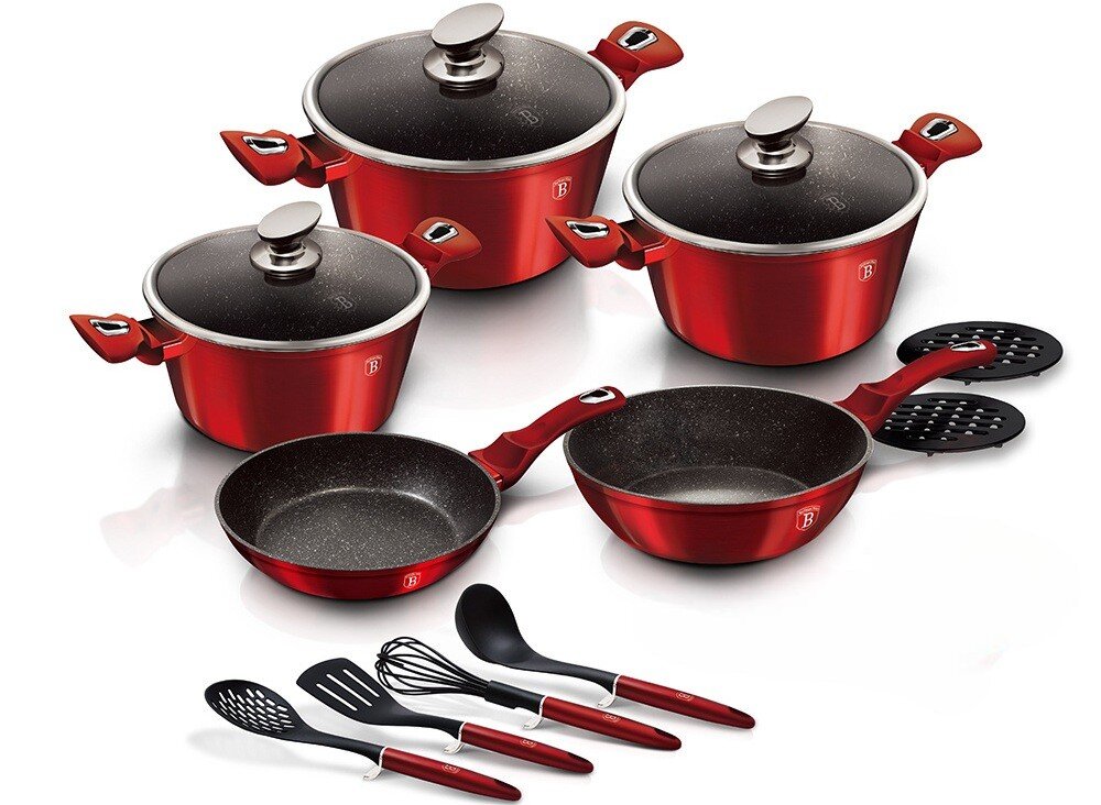 Zestaw garnków BERLINGER HAUS Metallic Burgundy BH-1226NN 15 elementów luksusowy wygląd, do każdej kuchni, elegancki wygląd