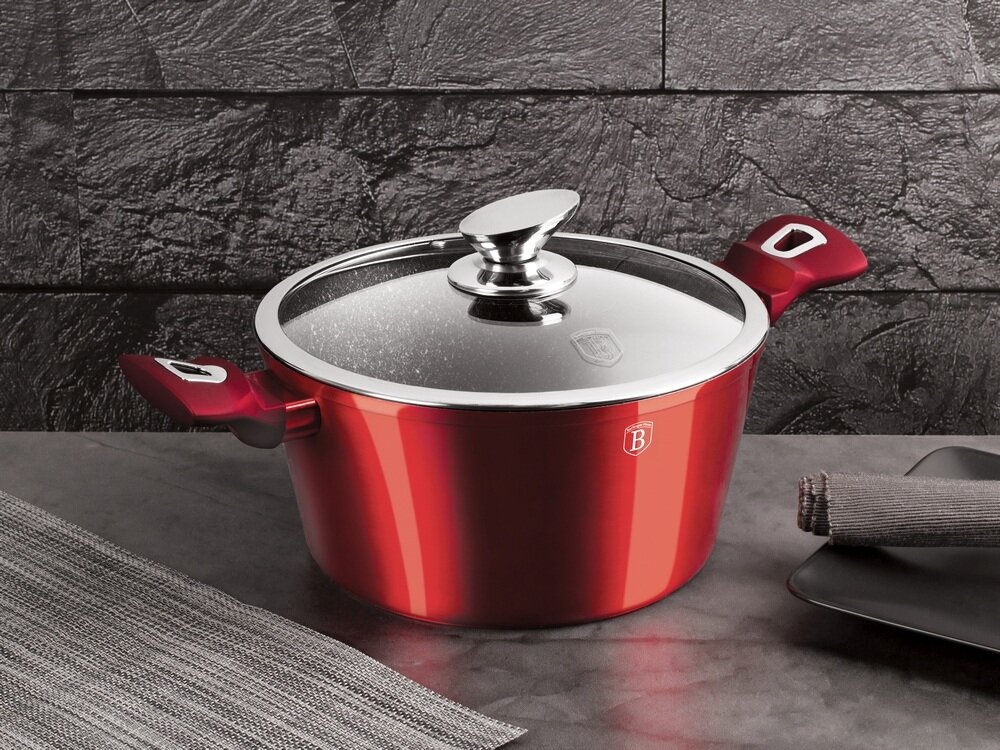 Zestaw garnków BERLINGER HAUS Metallic Burgundy BH-1226NN 15 elementów kute aluminium, równomierne nagrzewanie, stabilna temperatura