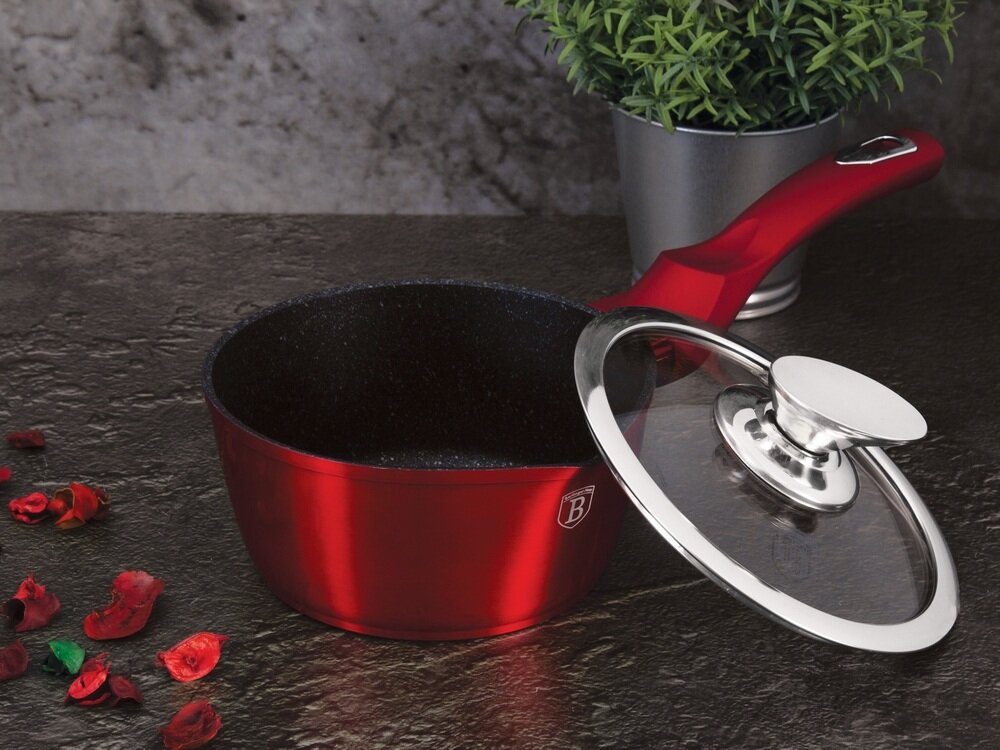Zestaw garnków BERLINGER HAUS Metallic Burgundy BH-1226NN 15 elementów hartowane szkło, stal nierdzewna, trwałość, odporność na temperaturę