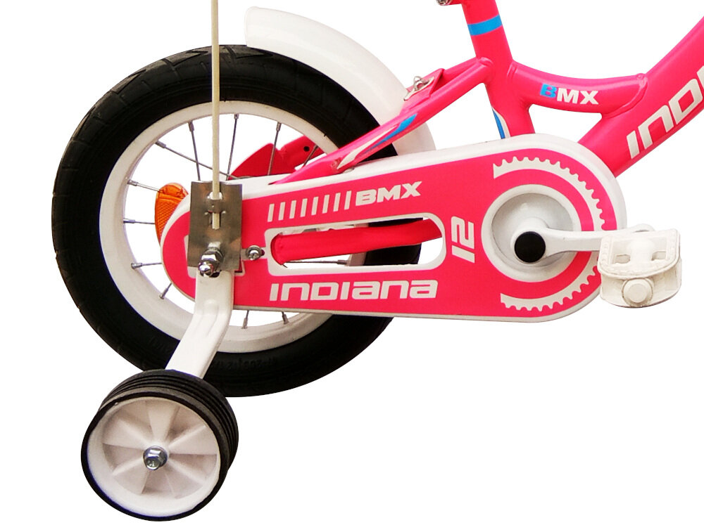 Rower dziecięcy INDIANA Kid girl 12 cali dla dziewczynki kółka boczne można w łatwy sposób zdemontować osłona na łańcuch kolorowa