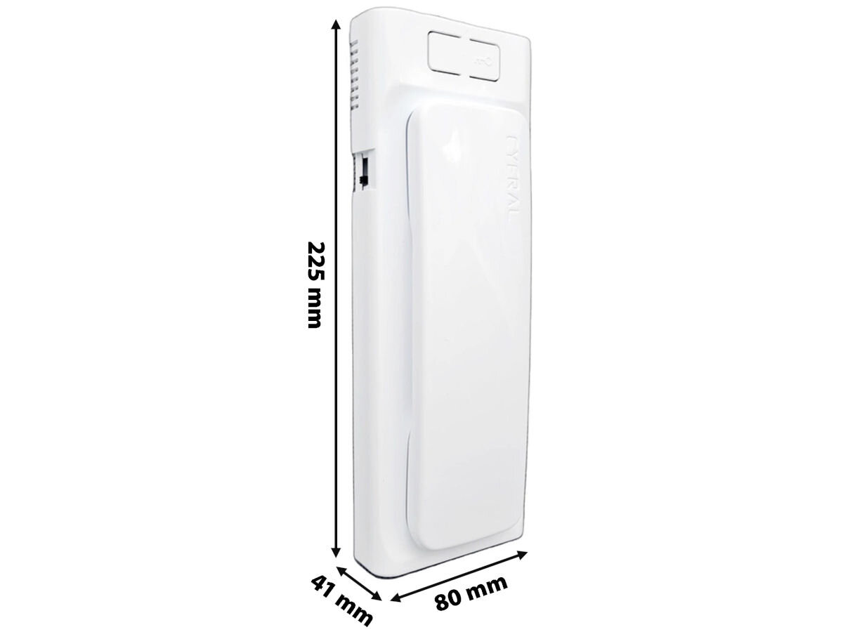 Unifon CYFRAL Baltic-D Biały, uniwersalny, wymiary, lekki, przewód, CYFRAL Baltic-D biały na białym tle, wymiary: 225 x 80 x 41 mm, szczegółowe oznaczenieczenie rozmiaru.