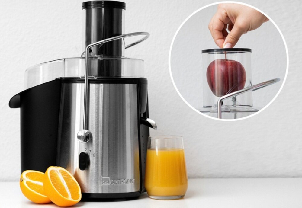 Sokowirówka CLATRONIC AE 3666 do dużych kawałków i całych owoców, krótszy czas przygotowania, prostsza obsługa