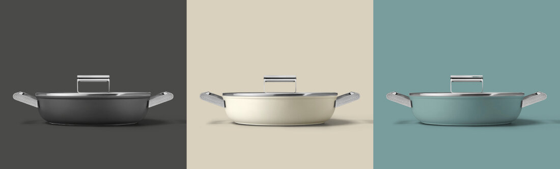 Patelnia SMEG 50's Style DPF2812EGM 28 cm Wszechstronność w kuchni prezentacja wizualizacja design wygląd