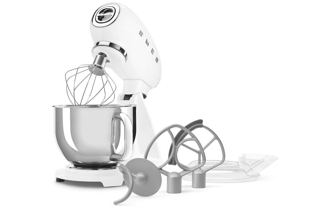 Robot kuchenny planetarny SMEG SMF05WHEU 1000W Biały zestaw akcesoria komplet wyposazenie