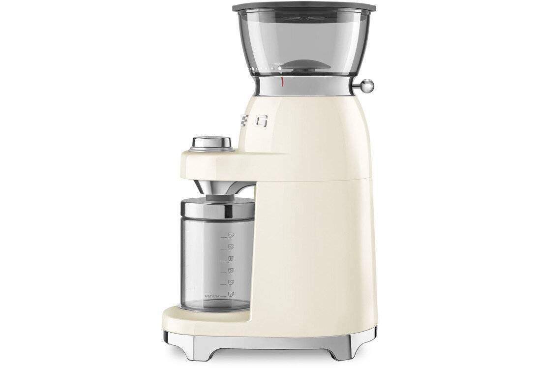 Młynek do kawy SMEG CGF03CREU Kremowy Pojemność na zapas Pojemnik o pojemności 240 g ilość kawa praktyczne rozwiązanie