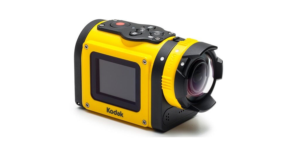 Kamera sportowa KODAK SP1 Extreme Pack widok skos ekran żółta